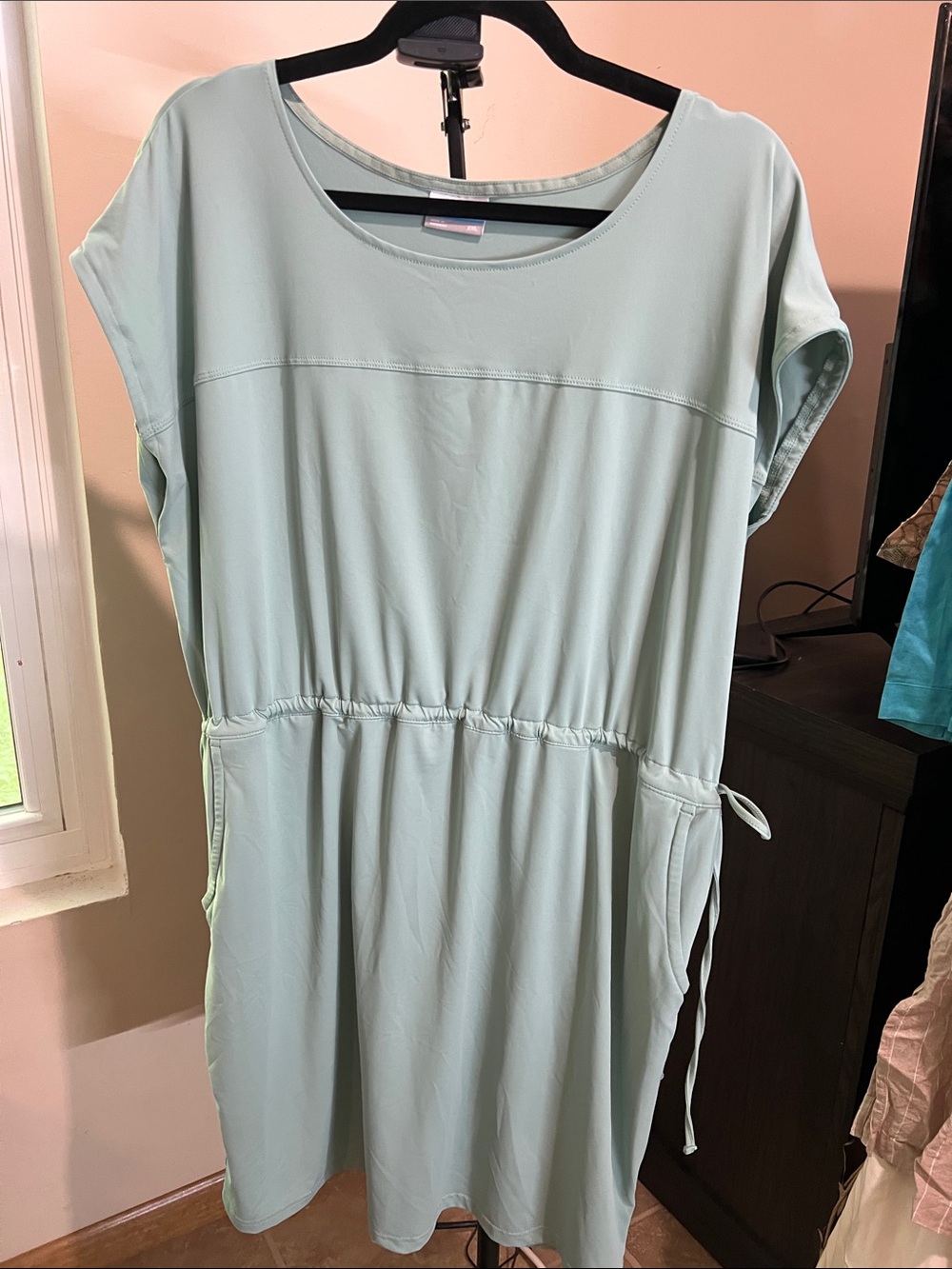 Relaxed Drawstring Mini Dress in Mint Green sportswear